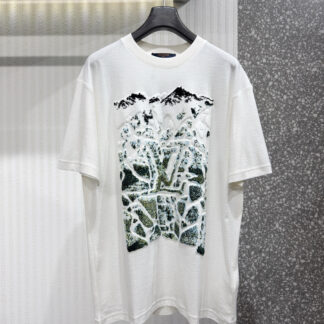 Louis Vuitton 2026 Short-Sleeve Jacquard Velvet Mountain Pattern Crew Neck T-Shirt