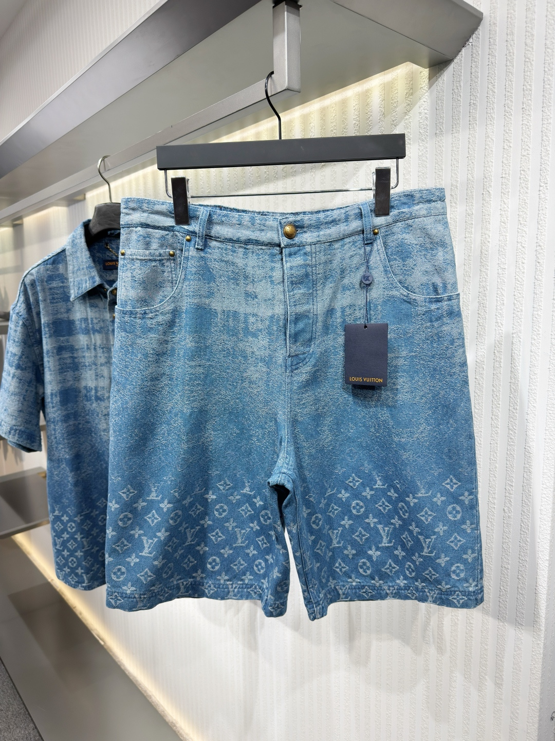 Louis Vuitton Men's 26 Indigo Cotton Monogram Pattern Shorts