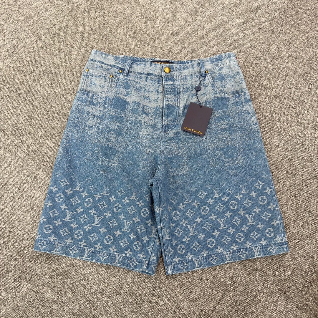 Louis Vuitton Men's 26 Indigo Cotton Monogram Pattern Shorts - Image 3