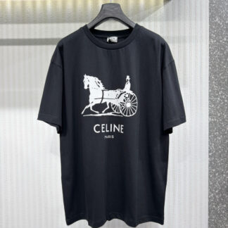CELIN 26 Horse and Carriage Print Crew Neck Short-Sleeve Shirt