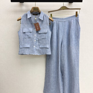 LSs Spring Summer Chic Linen Sleeveless Top + Wide-Leg Pants Set