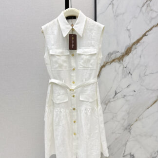 Loro Piana French Elegant Linen Double-Pocket Sleeveless Dress