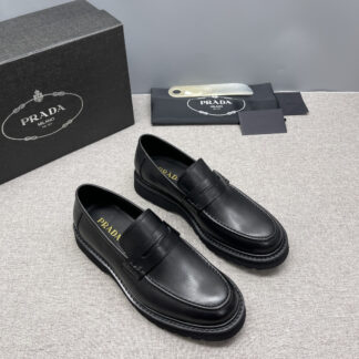 Prada Triangle Metal Logo Leather Derby Shoes For Men