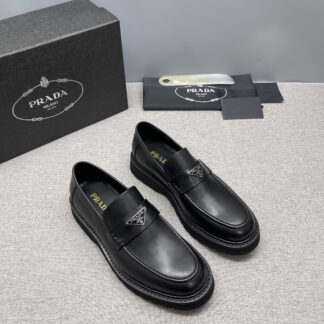 Prada Triangle Metal Logo Leather Derby Shoes For Men