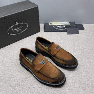 Prada Triangle Metal Logo Leather Derby Shoes For Men