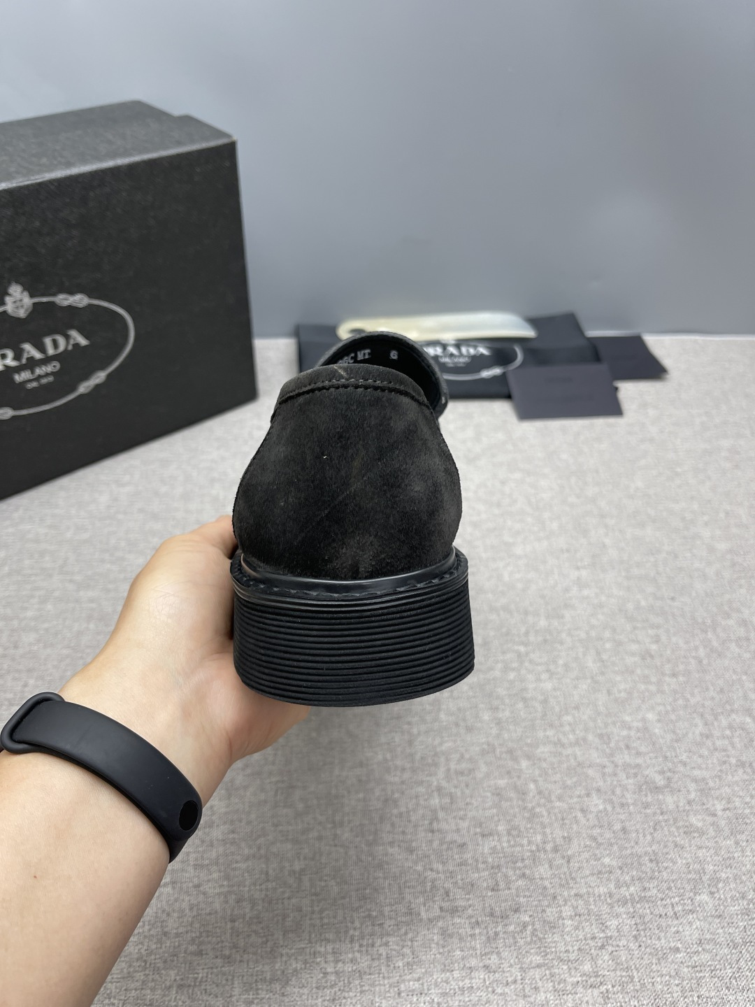 Prada Triangle Metal Logo Leather Derby Shoes For Men - Image 5