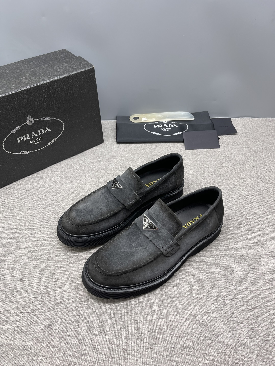 Prada Triangle Metal Logo Leather Derby Shoes For Men - Image 3