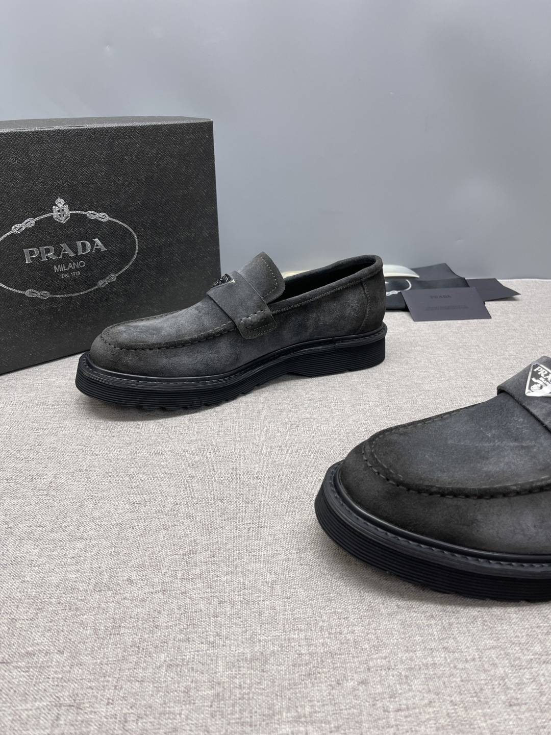 Prada Triangle Metal Logo Leather Derby Shoes For Men - Image 4