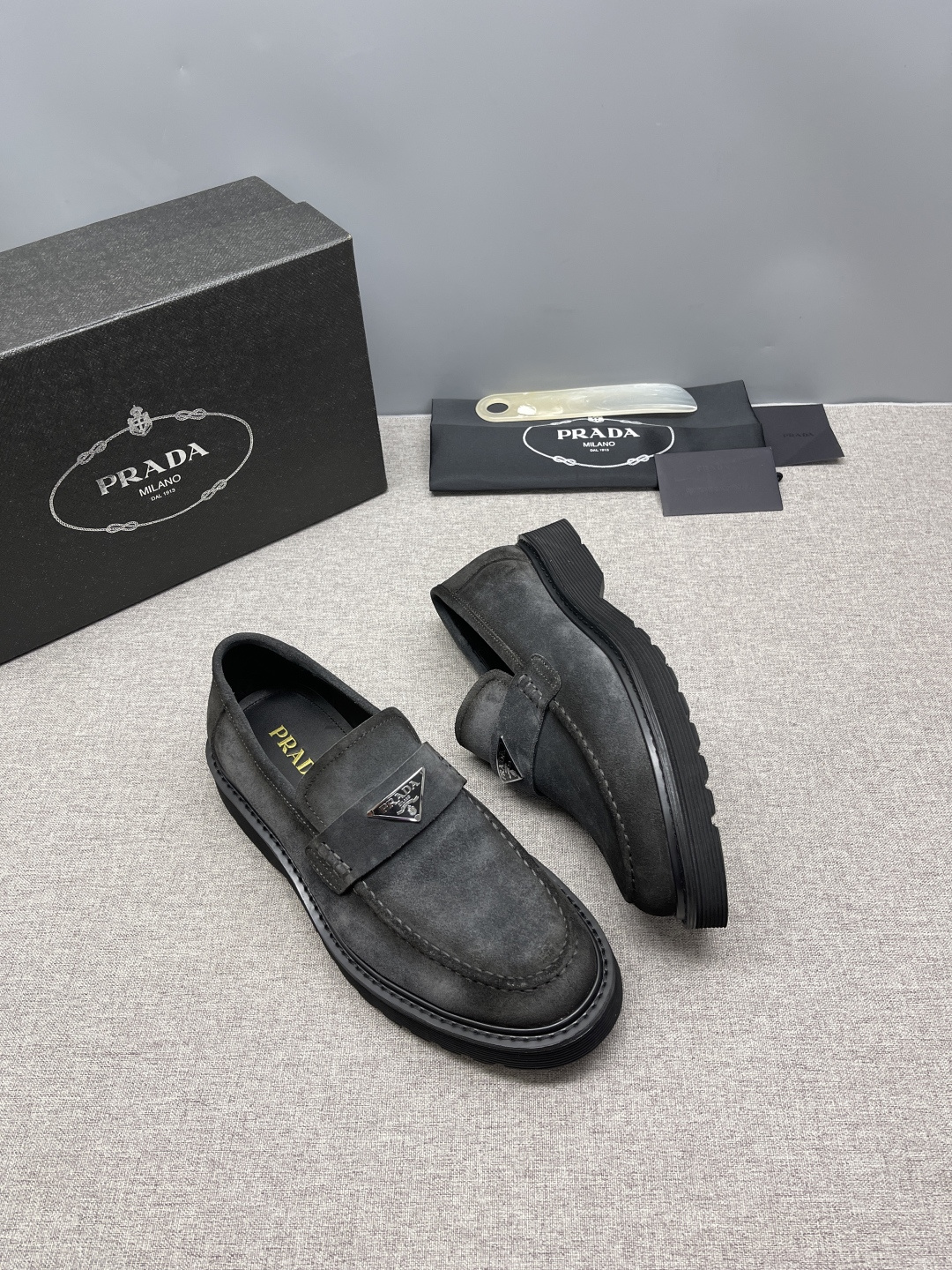 Prada Triangle Metal Logo Leather Derby Shoes For Men - Image 7