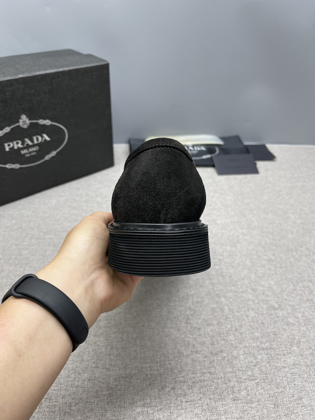 Prada Triangle Metal Logo Leather Derby Shoes For Men - Image 7