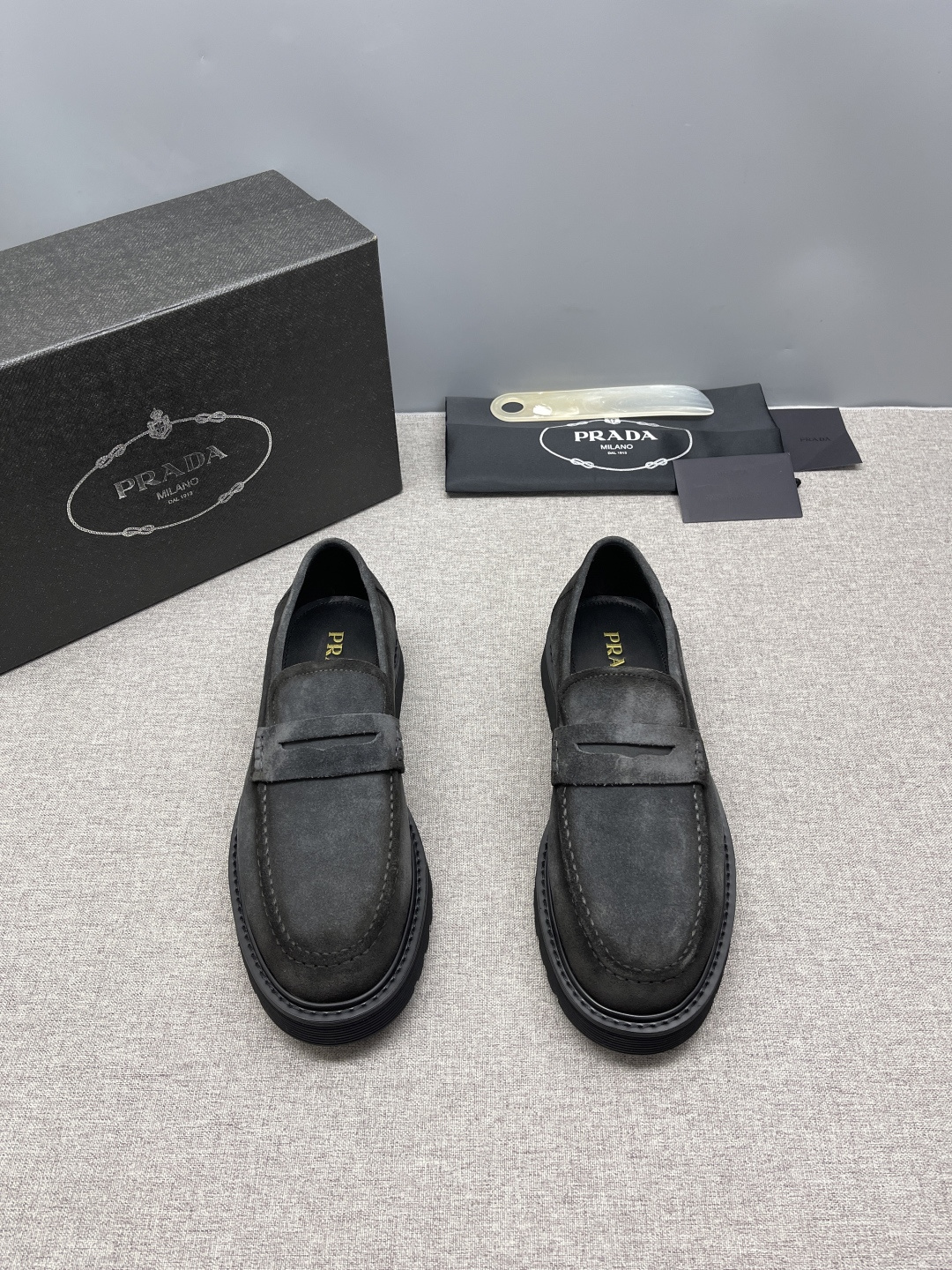 Prada Triangle Metal Logo Leather Derby Shoes For Men - Image 2