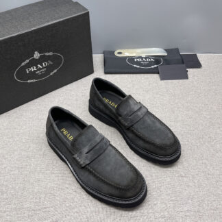 Prada Triangle Metal Logo Leather Derby Shoes For Men