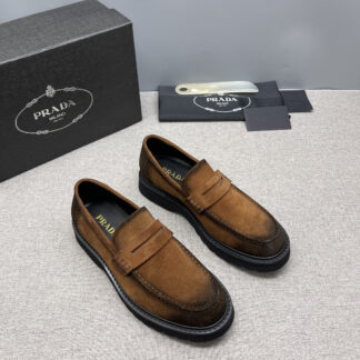 Prada Triangle Metal Logo Leather Derby Shoes For Men