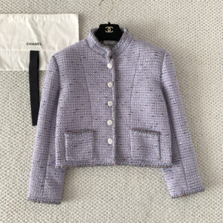 Chanel 26C Purple Tweed Sequined Single-Breasted Stand Collar Jacket