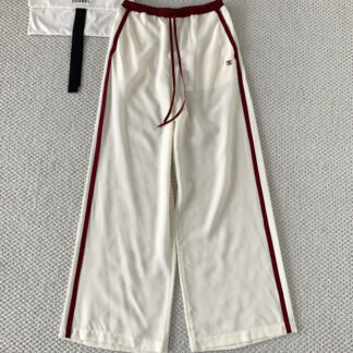 Chanel 26P Beige Silk Trousers with Red Logo