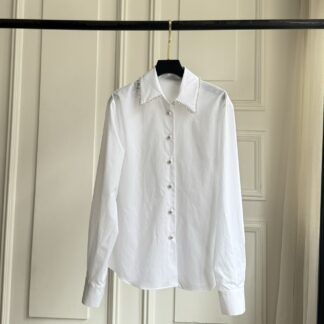 Chanel Custom-Printed White Shirt with Pearl Buttons