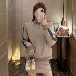 Miumi 2026 Spring Summer New Arrival Stand Collar Long Sleeve Zipper Jacket + Commuting Versatile Skirt