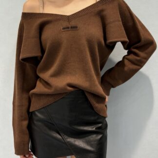 Miu Miu Preppy Retro Chic Off-Shoulder Cashmere Wool Knit Cardigan