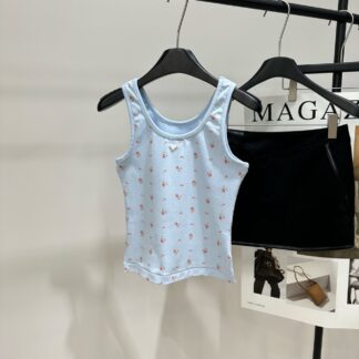 Prada Floral Triangle Logo Tank Top