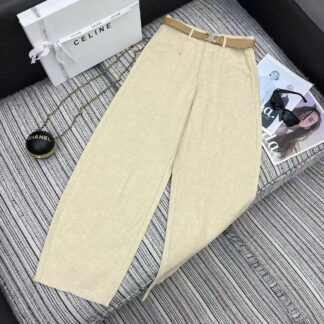 Celine Curved Wide-Leg Trousers with Belt