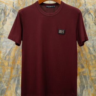 Replica Dolce & Gabbana 2026SS Classic Leather Logo T-Shirt Burgundy