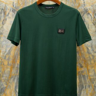 Replica Dolce & Gabbana 2026SS Classic Leather Logo T-Shirt Dark Green