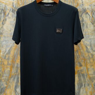 Replica Dolce & Gabbana 2026SS Classic Leather Logo T-Shirt Navy Blue