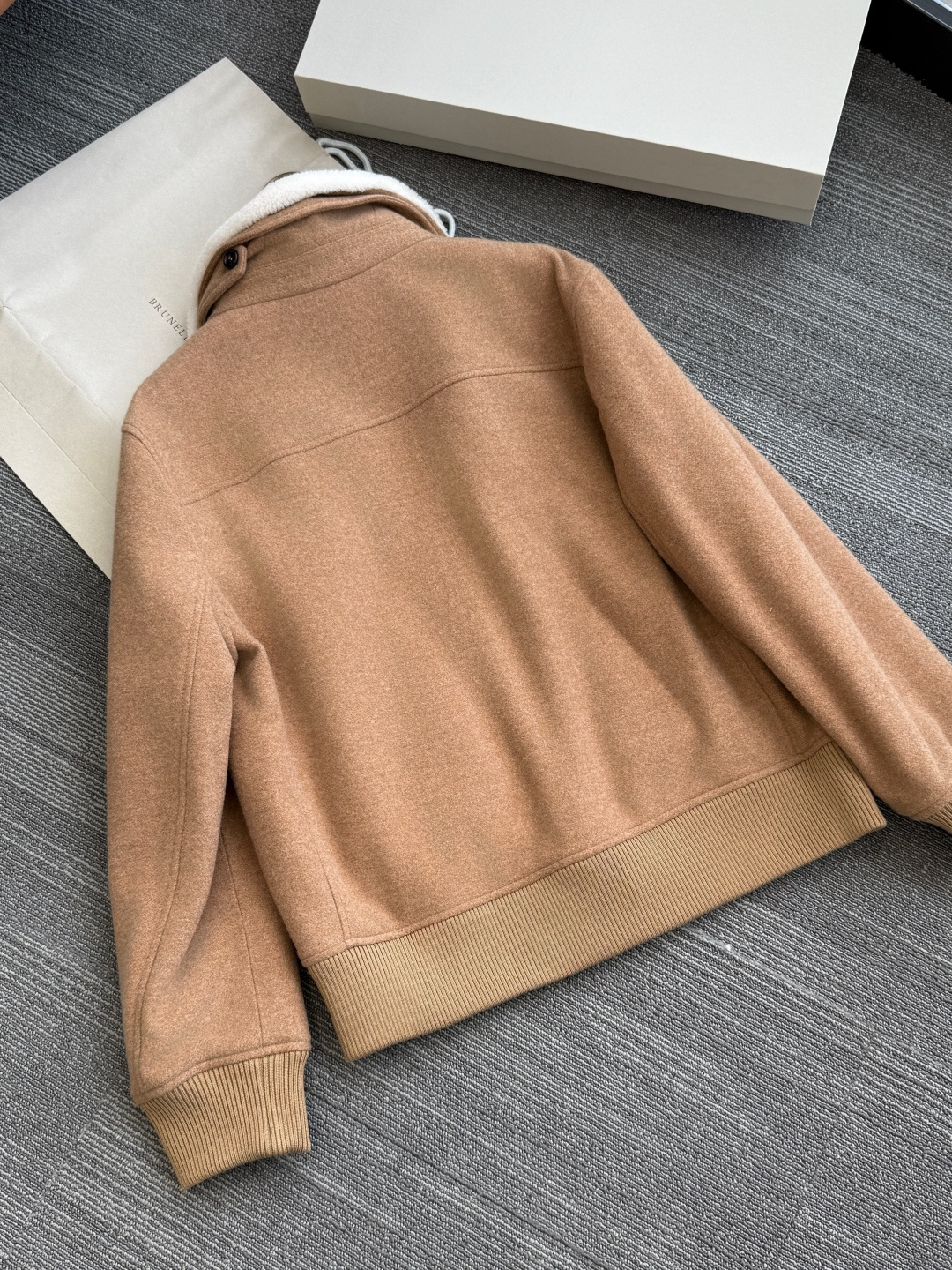 Brunello Cucinelli Men Lined Shearling Fur Trim Jacket - Image 3