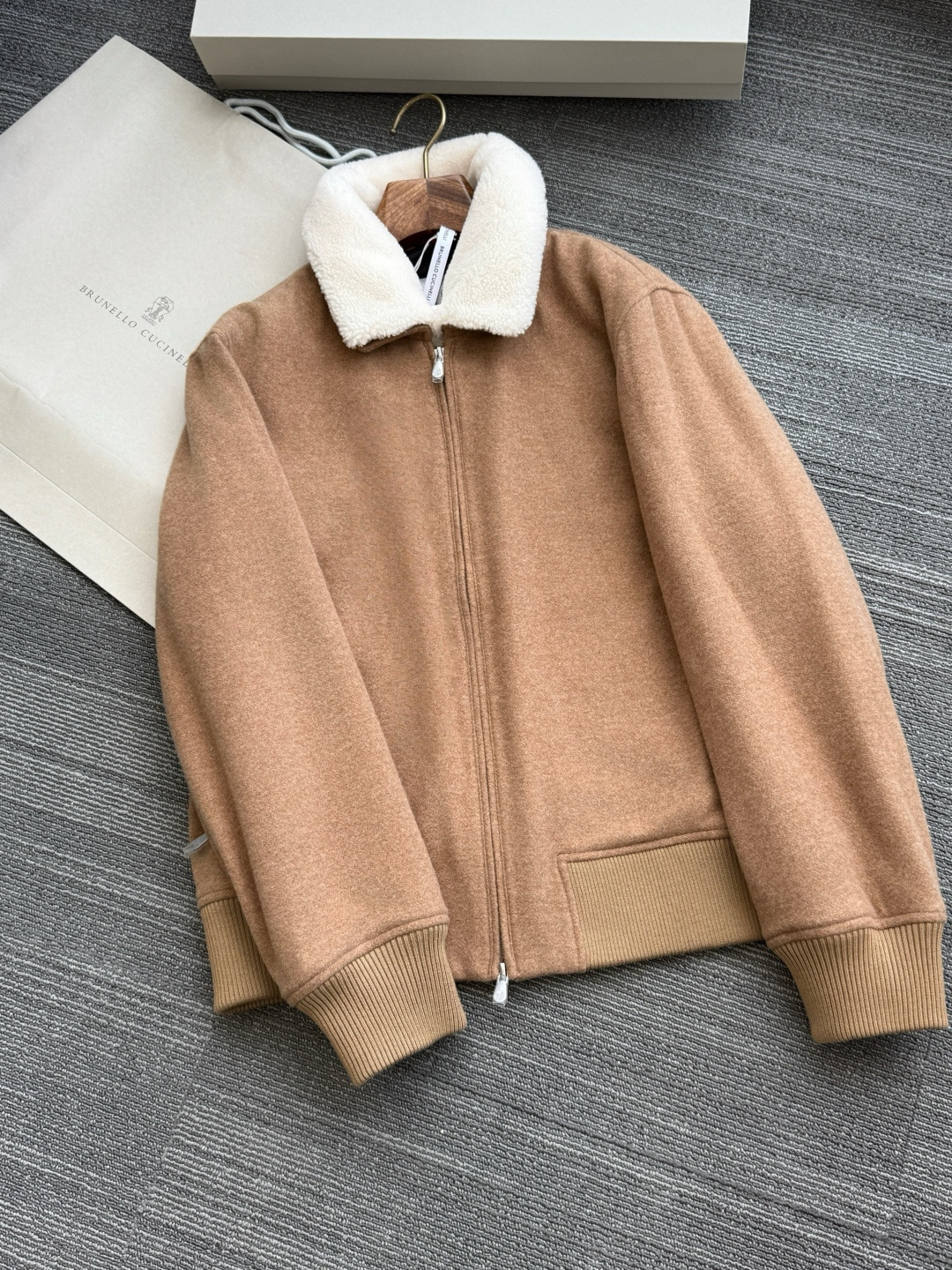 Brunello Cucinelli Men Lined Shearling Fur Trim Jacket - Image 2