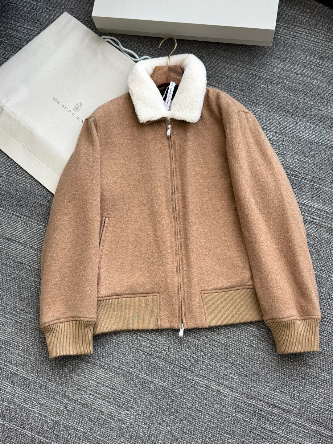 Brunello Cucinelli Men Lined Shearling Fur Trim Jacket