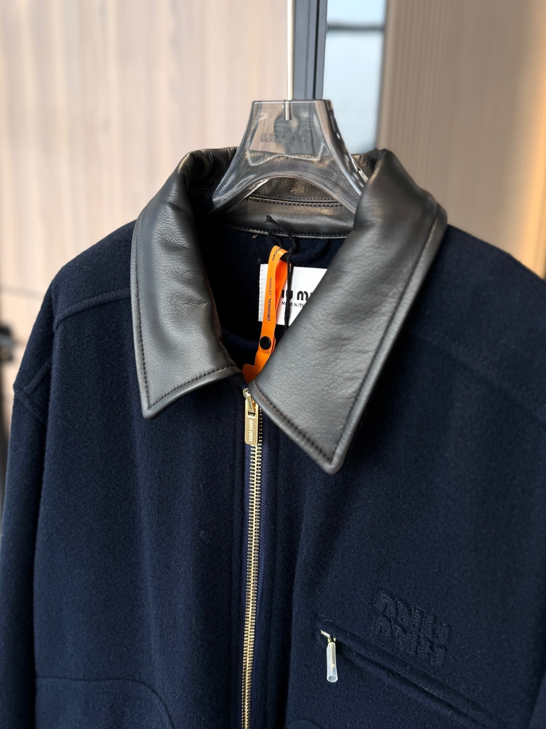 Miu Miu Heavy Washed Wool Jacket With Real Leather Collar - Image 7