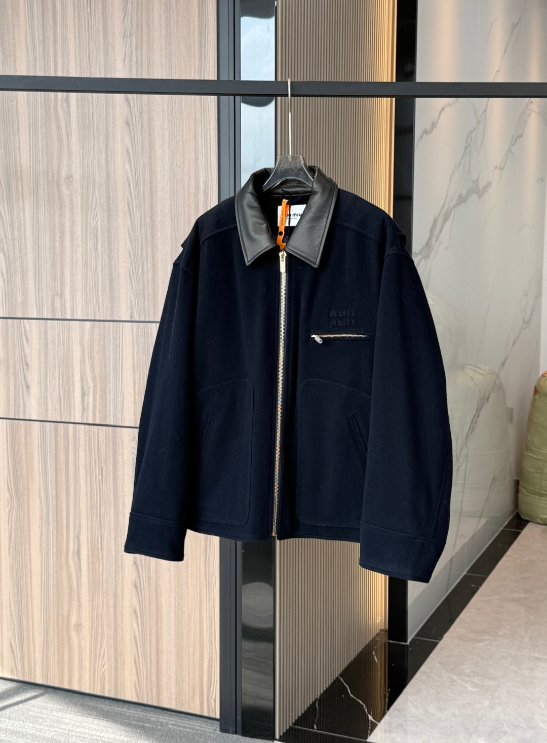 Miu Miu Heavy Washed Wool Jacket With Real Leather Collar - Image 4