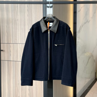 Miu Miu Heavy Washed Wool Jacket With Real Leather Collar