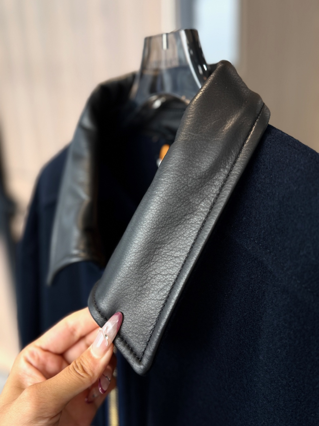 Miu Miu Heavy Washed Wool Jacket With Real Leather Collar - Image 5