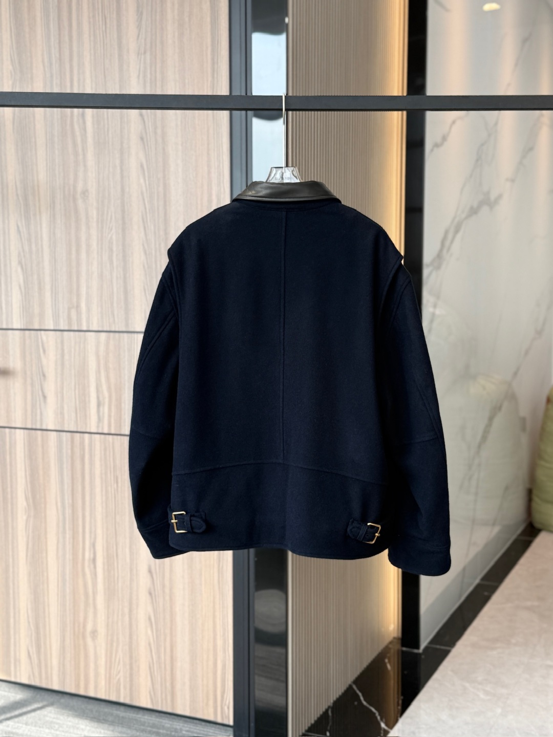 Miu Miu Heavy Washed Wool Jacket With Real Leather Collar - Image 6