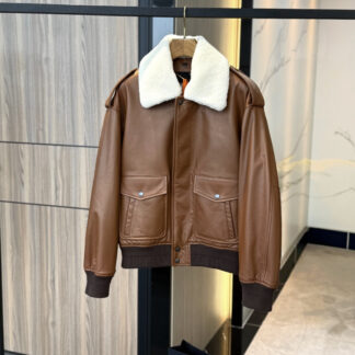 Saint Laurent YSL Women Lambskin Wool Fur Collar Bomber Jacket