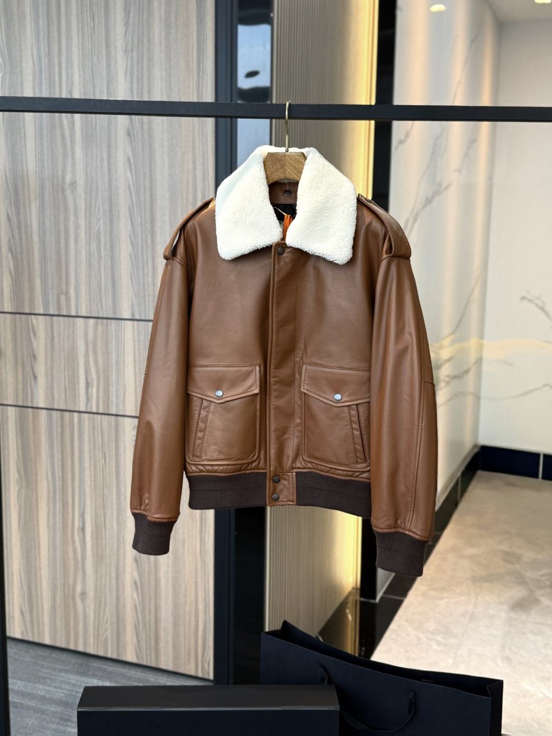 Saint Laurent YSL Women Lambskin Wool Fur Collar Bomber Jacket