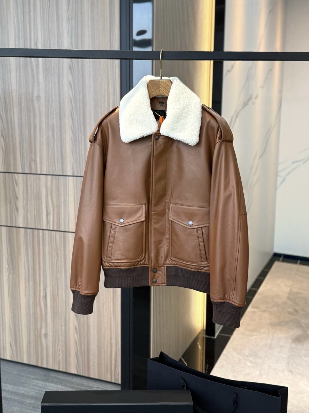 Saint Laurent YSL Women Lambskin Wool Fur Collar Bomber Jacket - Image 2