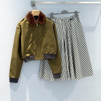 MiuMiu Logo Fur Collar Zipper Jacket For Women