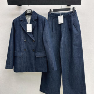 Replica MaxMara Denim Suit Jacket with Pants For Women
