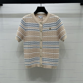 Replica Chanel 2026SS Wavy Stripe Knit Short Sleeve Cardigan For Women