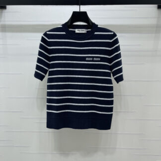 Replica Miu Miu 2026SS Striped Knit Short Sleeve Top