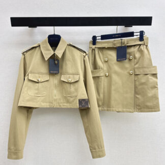 Replica Louis Vuitton Cropped Epaulette Jacket with Skirt Set For Women