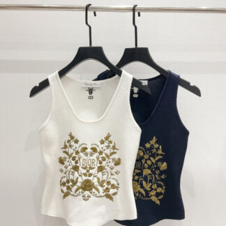 Replica Dior Letter Floral Embroidery Knit Tank Top Vest 2026 For Women