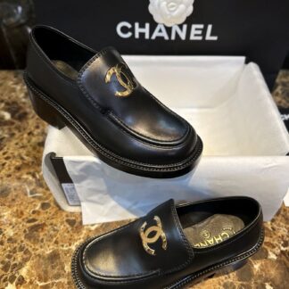 Chanel 22K Black Logo Platform Loafers For Women