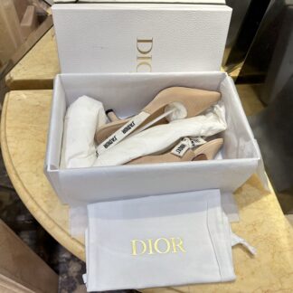 Dior Classic Beige Canvas Kitten Heel Pumps For Women