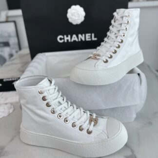 Chanel 24P White Wrinkle High-Top Sneakers For Women