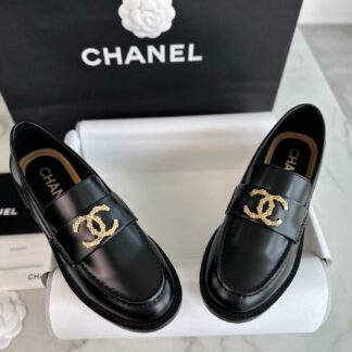 Chanel 24S Metal Camellia Black Loafers For Women