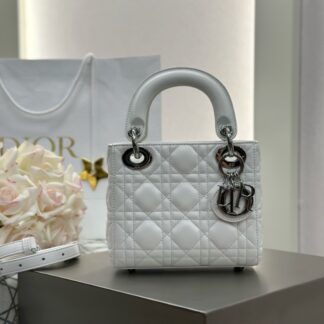 Dior Lady Dior Bag Lambskin White Silver