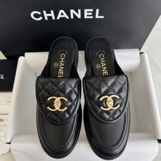 Chanel 25C Quilted Backpack Buckle Mules For Women